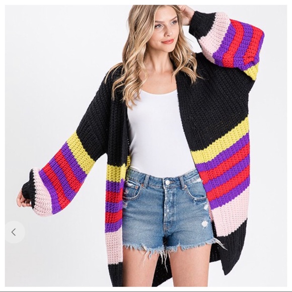 Boho chic sweater knit striped oversized cardigan - Picture 3 of 4